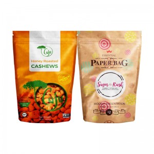 Pussi vetoketjulla käsitöpaperilla. Stand Up elintarvikepakkaukset Ziplock Bag Doypack Custom Painettu