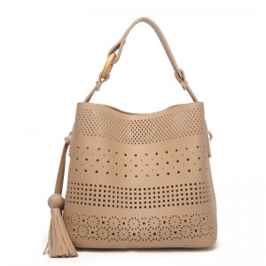 Tukku Hollow Out Yksikerroksinen PU-nahka ostoskassi tupsuilla