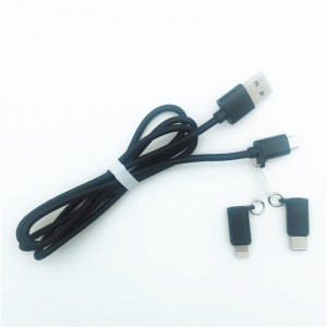 KPS-1002CB 3in1 Korkealaatuinen 1M 2a OD3.5MM nylon punottu lataus-USB-kaapeli