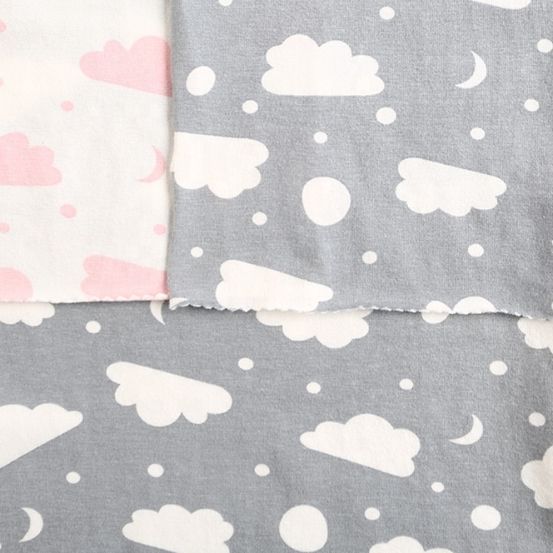 Yhden jersey pilvipainatus 100% kammattu puuvilla Jersey neulottu hiki puku vauvan vaatteet kangas