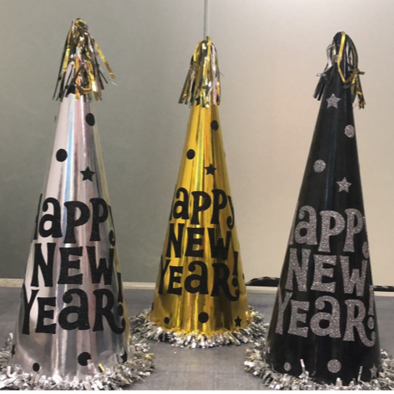 Onnellista uutta vuotta Foil Fringed Cone Hats Paper Glitterin kanssa