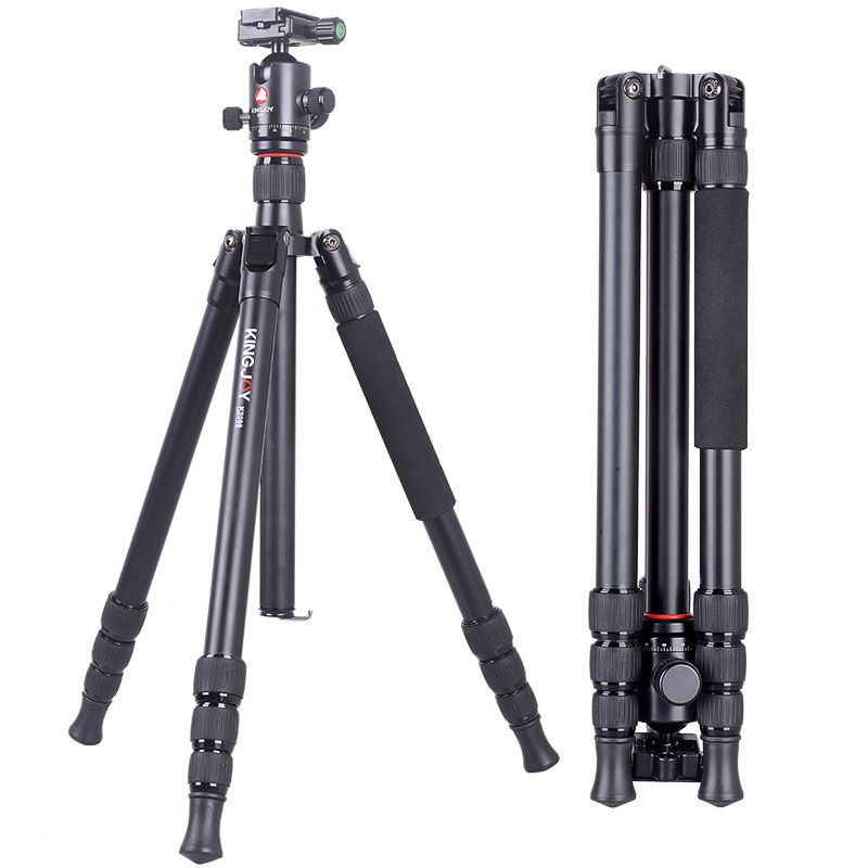 Kingjoy Travel Tripod Kit, alumiininen videokamerajalusta nestemäisellä panorointipäällä, keskipylväs, säädettävä jalkakulma, yhteensopiva Canon Nikon DSLR -videokuvaukseen
