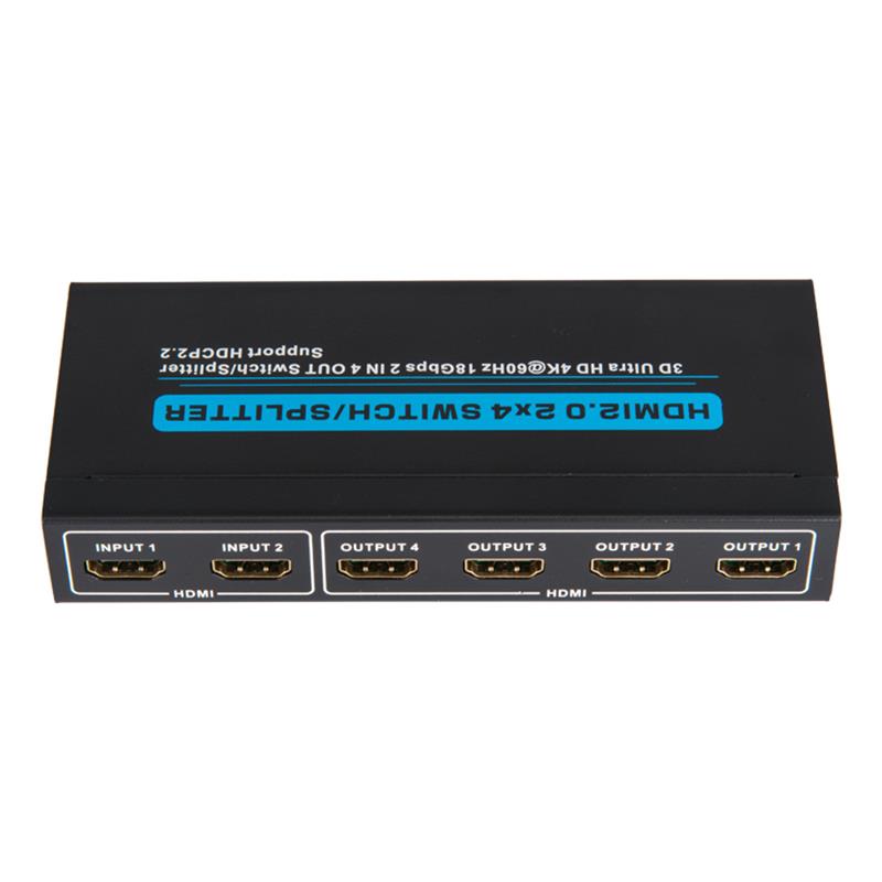 V2.0 HDMI 2x4 -kytkin / jakaja tukee 3D Ultra HD 4Kx2K @ 60Hz HDCP2.2