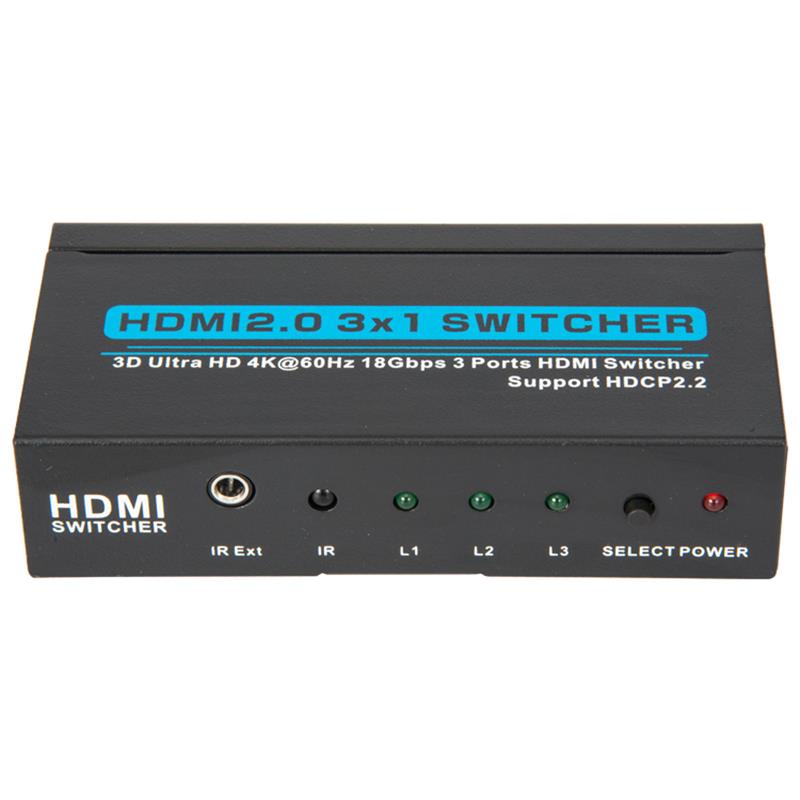 V2.0 HDMI 3x1 -kytkin tukee 3D Ultra HD 4Kx2K @ 60Hz HDCP2.2