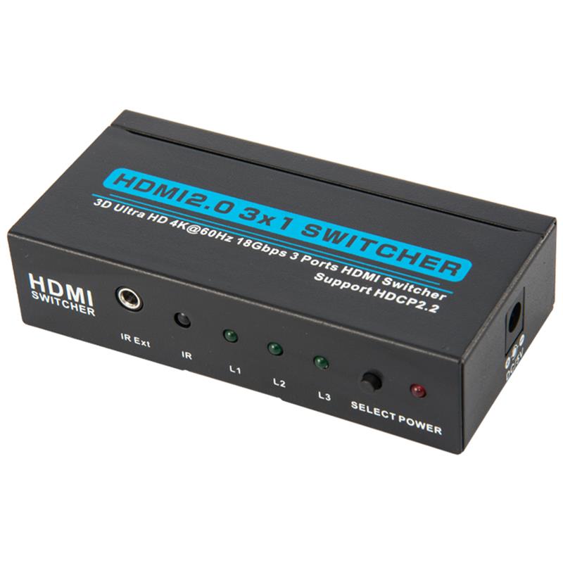 V2.0 HDMI 3x1 -kytkin tukee 3D Ultra HD 4Kx2K @ 60Hz HDCP2.2