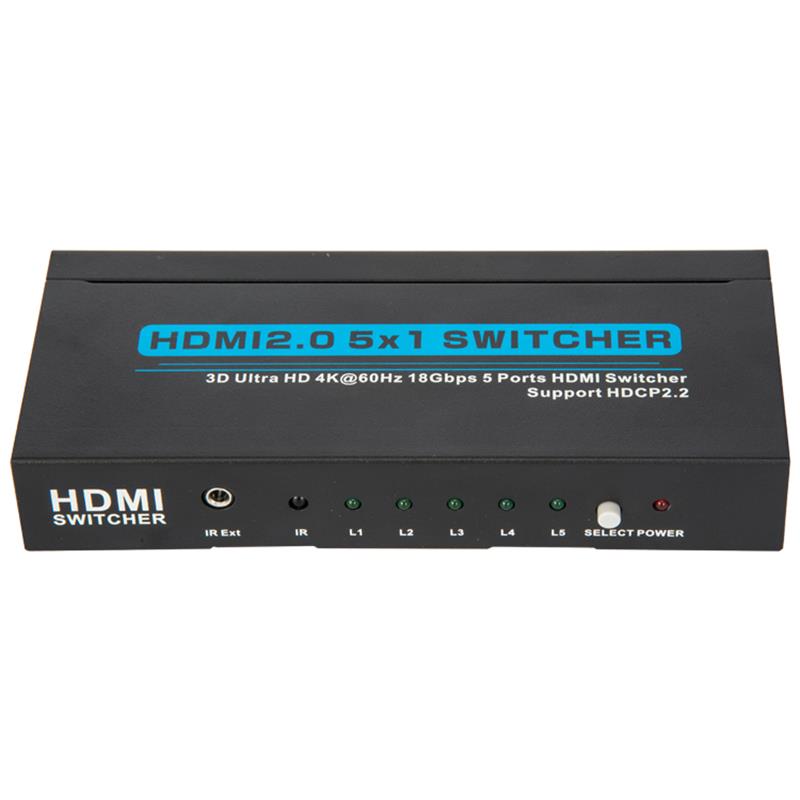 V2.0 HDMI 5x1 -kytkin tukee 3D Ultra HD 4Kx2K @ 60Hz HDCP2.2