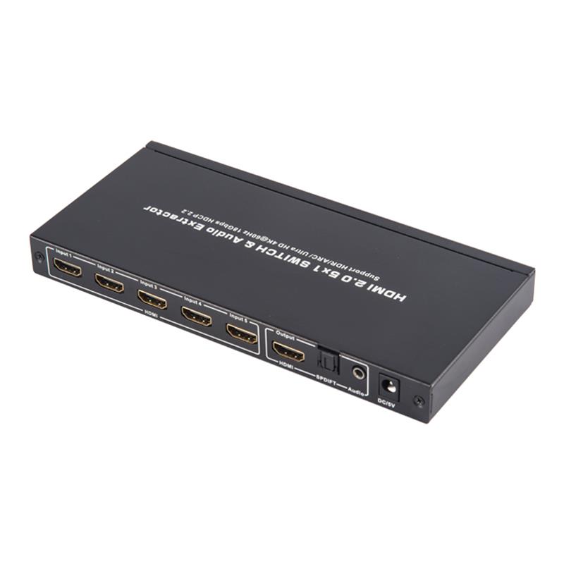 V2.0 HDMI 5x1 -kytkimen ja äänenpoistimen tuki ARC Ultra HD 4Kx2K @ 60Hz HDCP2.2 18 Gbps