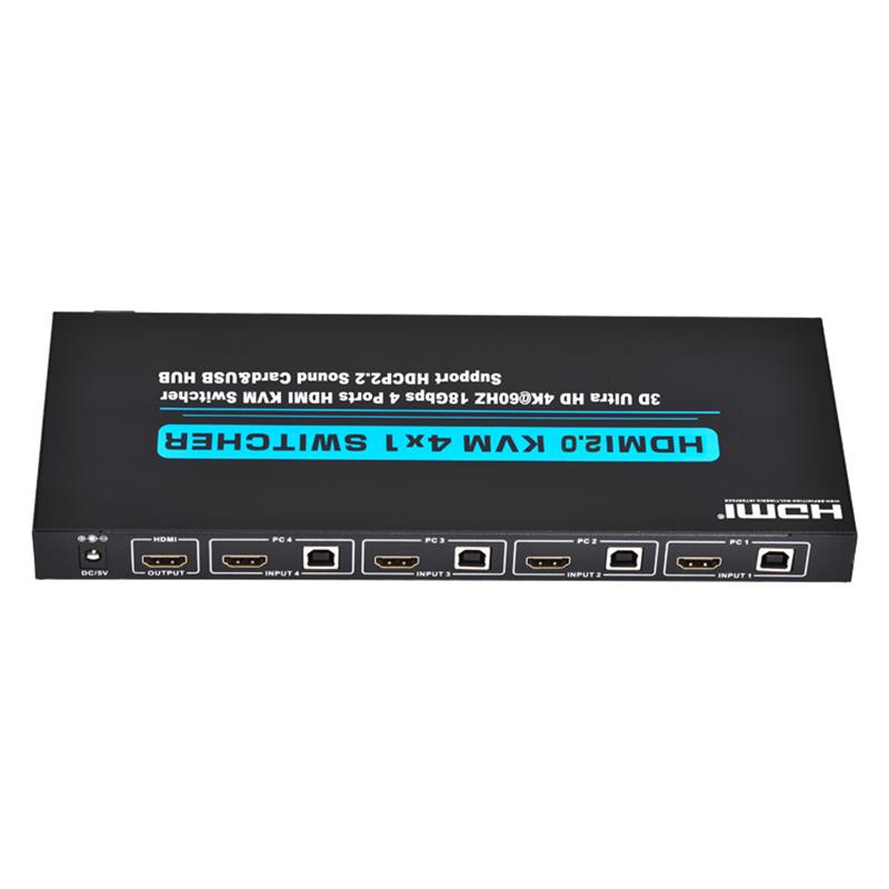 V2.0 HDMI KVM 4x1 -kytkintuki Ultra HD 4Kx2K @ 60Hz HDCP2.2 18 Gbps äänikortti ja USB-keskitin