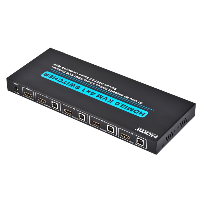 V2.0 HDMI KVM 4x1 -kytkintuki Ultra HD 4Kx2K @ 60Hz HDCP2.2 18 Gbps äänikortti ja USB-keskitin