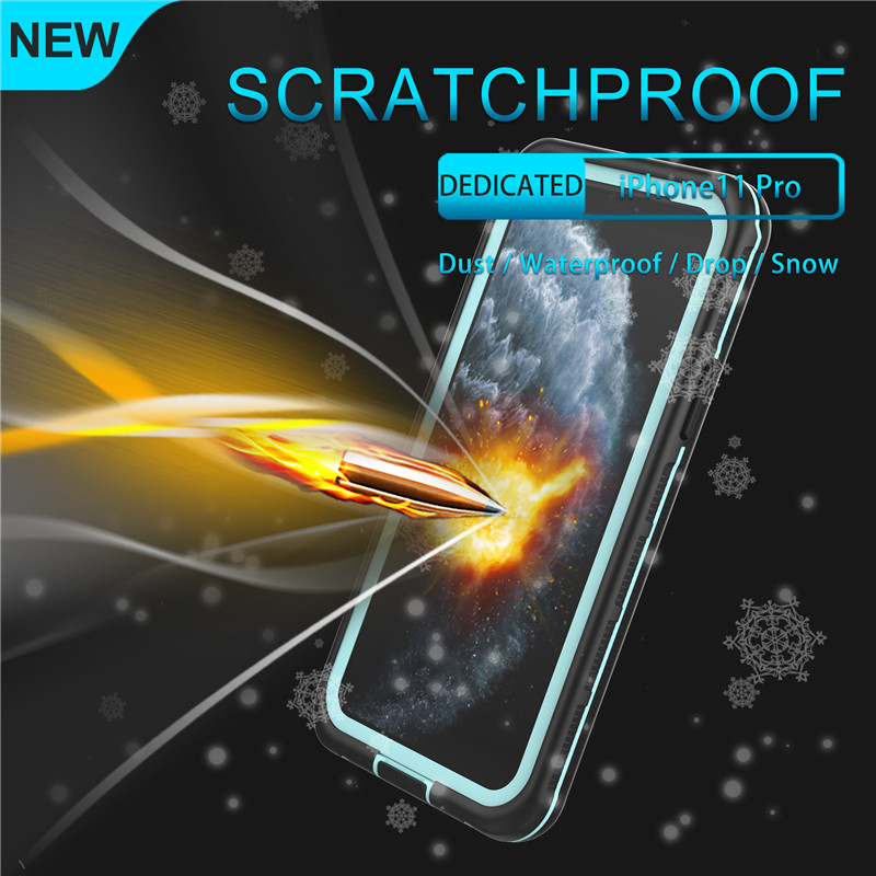 Vedenpitävä matkapuhelimen lisävaruste vedenkestävä pussi puhelimen upotettavaan koteloon iphone 11 pro (sininen), yksivärinen takakansi