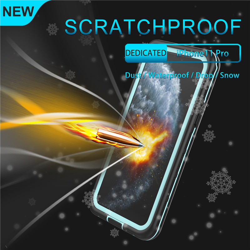 Vedenpitävä kenno paras iphone 11 pro -kotelo vedenpitävä hengenpitävä vedenpitävä iphone 11 pro (sininen) läpinäkyvällä takakannella