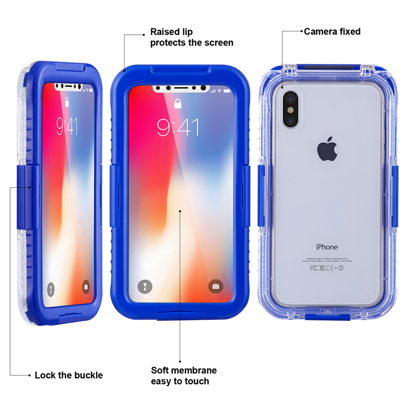IP68 iphone -tapaus paras vedenpitävä puhelinkotelo uimaan johtaville vedenpitäville iphone XS -koteloille (”Blue ”)