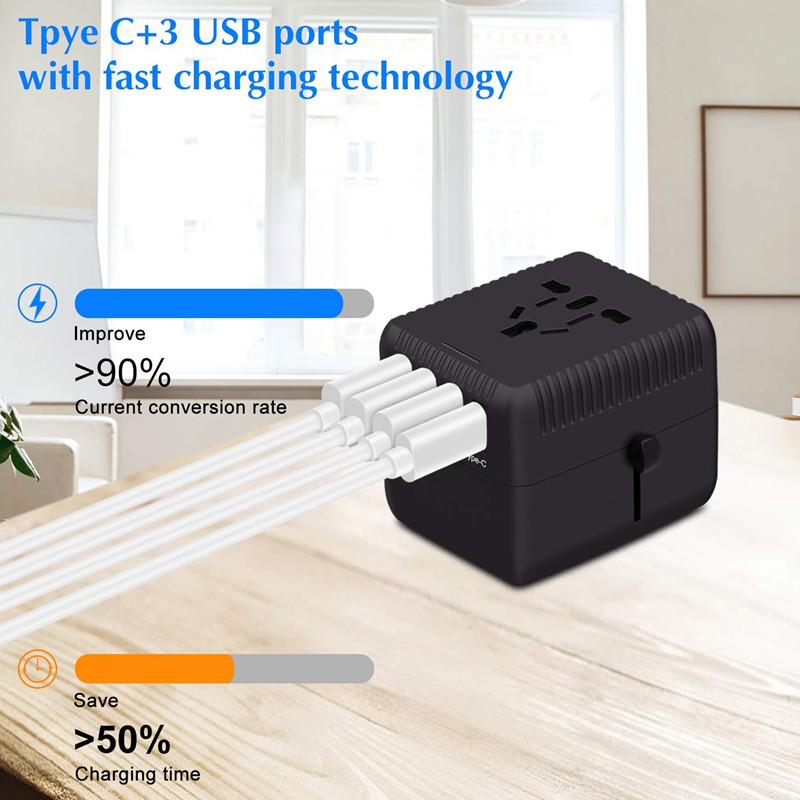 PD Universal Travel Adapter - Yksi kansainvälinen seinälaturin verkkovirtalaite, jossa 5A Smart Power ja 3.0A USB Type-C - USA EU EU UK AUS