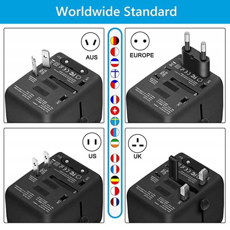 PD Universal Travel Adapter - Yksi kansainvälinen seinälaturin verkkovirtalaite, jossa 5A Smart Power ja 3.0A USB Type-C - USA EU EU UK AUS