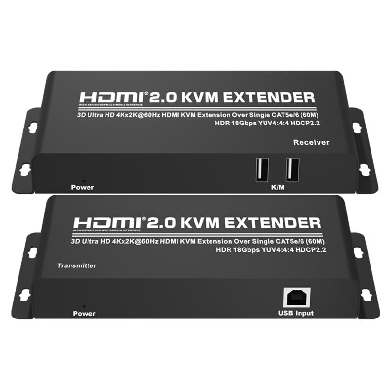 HDMI 2.0 KVM -laajennus 60m yli yhden CAT5e / 6 -tuen Tukee Ultra HD 4Kx2K @ 60Hz HDCP2.2