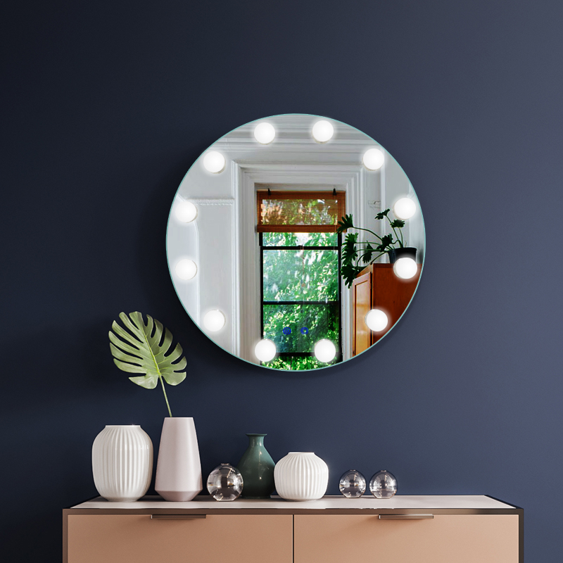 Pyöreän muotoisen työpöydän tyylin valaistu piirre Hollywood Vanity Mirror