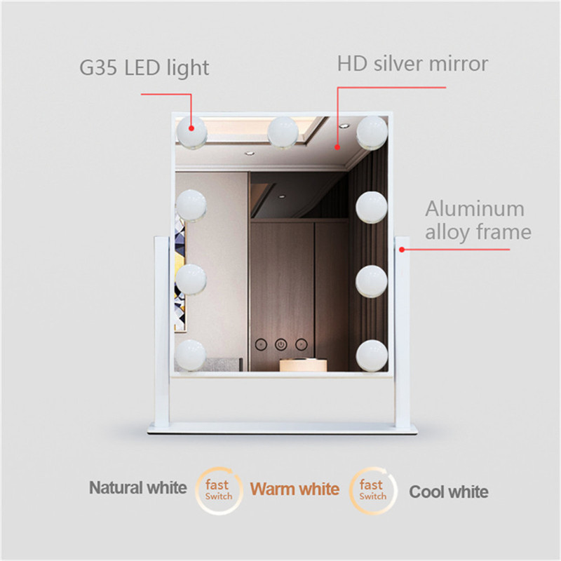 Touch Control Dimmable Brightness 360 Pyörivä Vanity Makep Hollywood Mirror 12 LED Bulbs