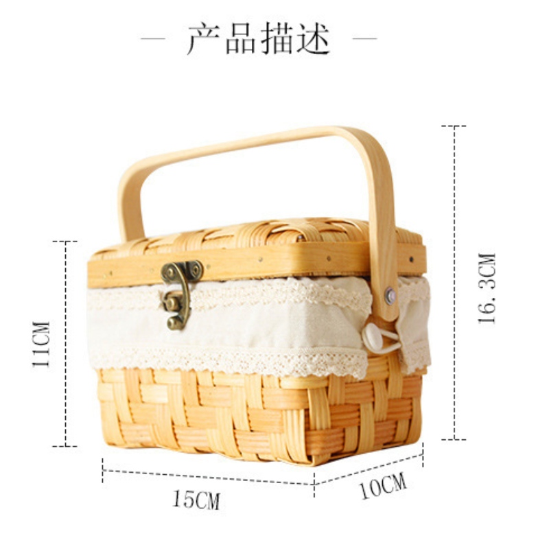 Puusta kudottu kori, jossa on kansi