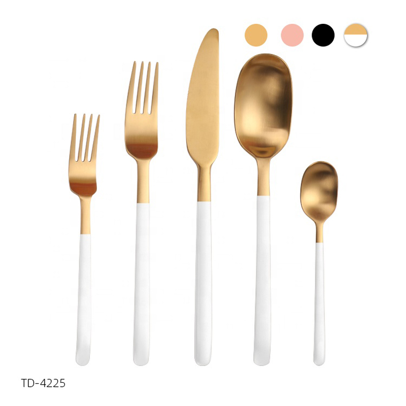 Valkoinen ja Gold Flatware PVD pinnoitus Stainless Steel White Cuttery Set