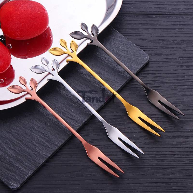 Branch Shape Coffee Spoon Fruit Fork Mirror Small Spoon and Fork Stainless Steel