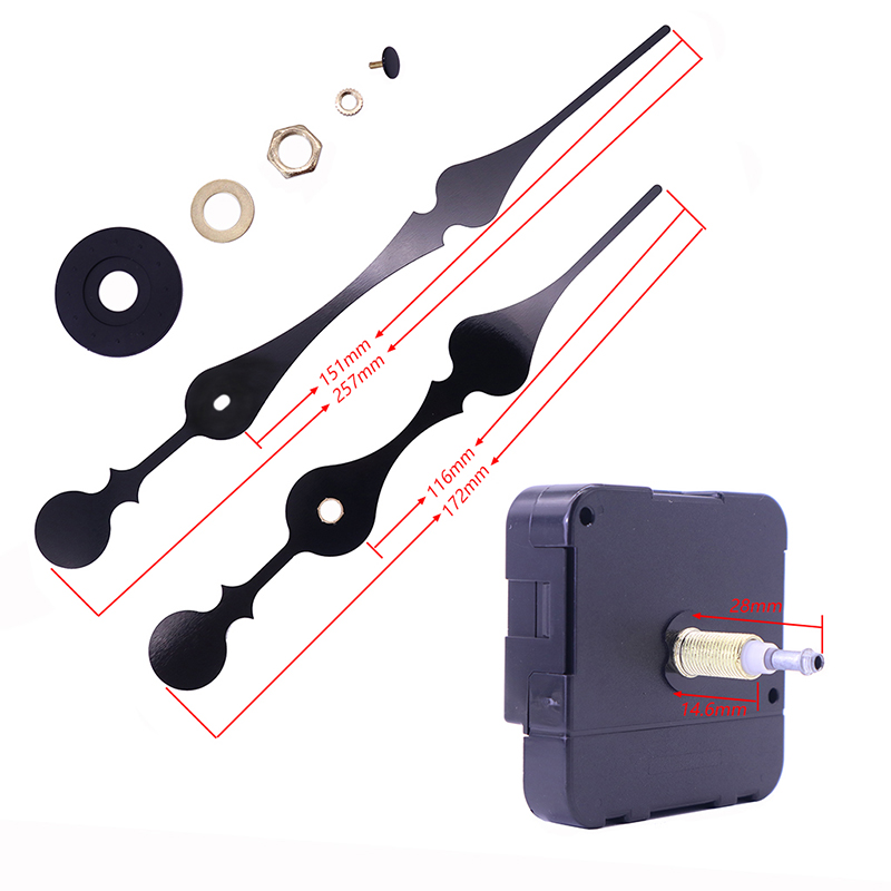 HR1688 23 mm: n kvartsimusta kello ja suuret kellokädet