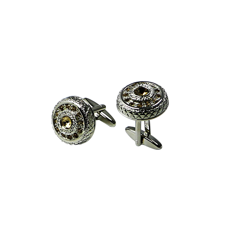 Vintage Round Cuff Links Champagne Crystal