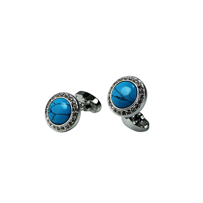 Turkoosin ja Crystal Domed Classic Cuff Links