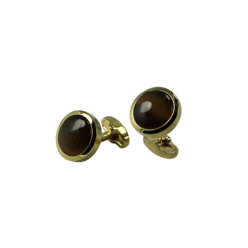 Brown Cat s Eye Gold Plated Cuff Links