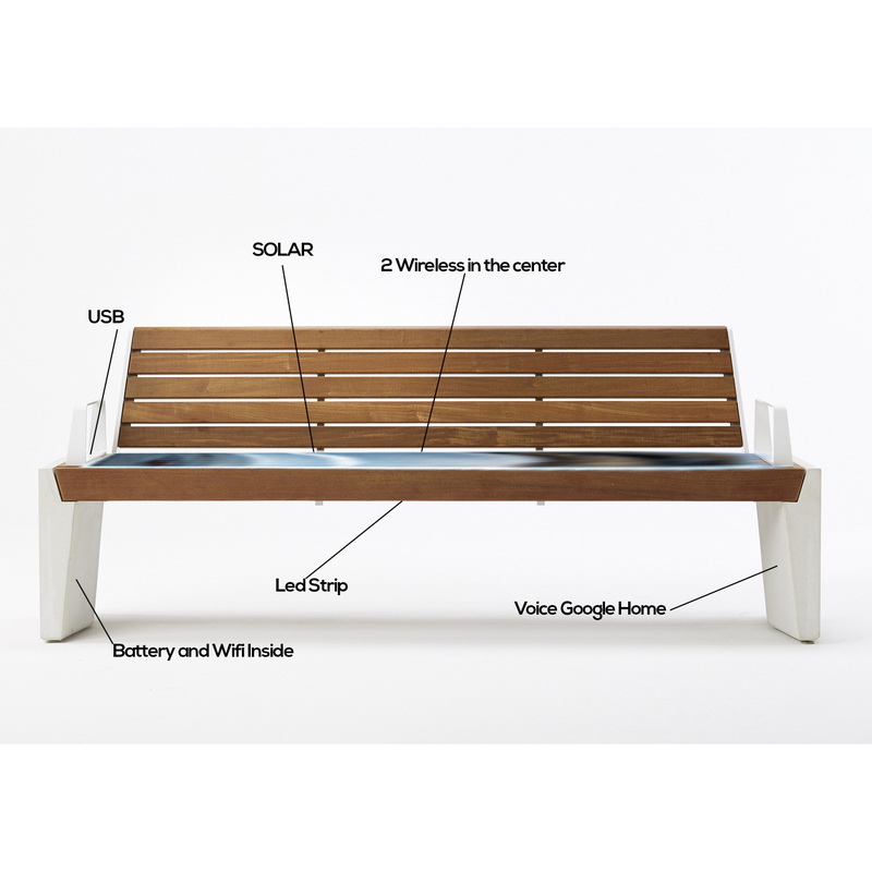 Uusi Design Wood Color High Quality Solar Smart Bench