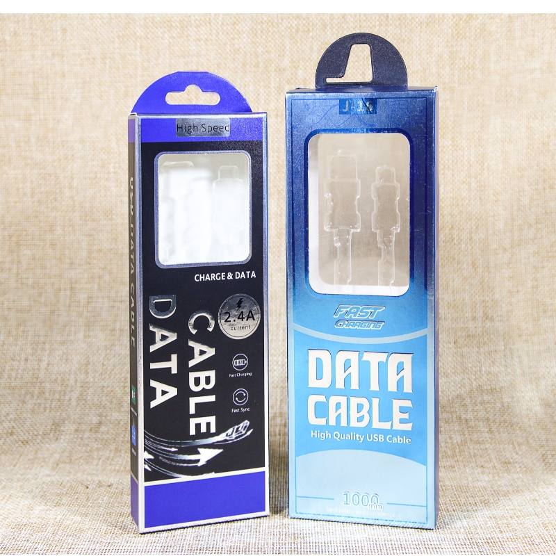 Tavanomaisesti painetut USB-kaapelipakkauslaatikot, joissa on läpipainopakkaus