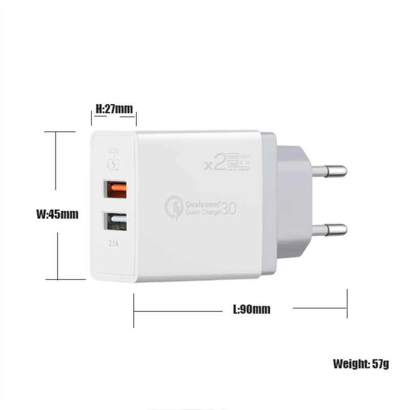 EU/US/UK PD 18W + 5V 2.4A 2 port USB C Fast Charger universal multi Travel lator