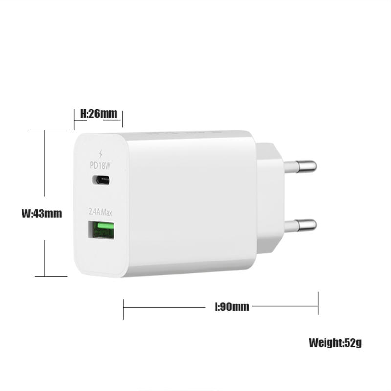 18 W QC 3.0 + 2.4A -sovitin, tyypin c USB-seinämatkalaturi-adapteri, nopea matkapuhelinlaturi, moniporttiset USB-laturit