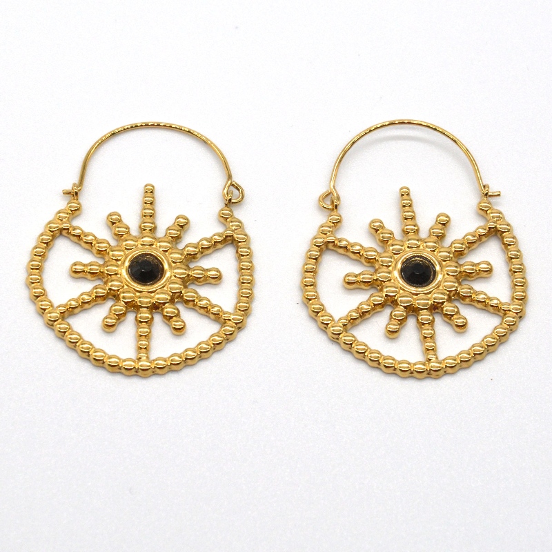 Naisten kullatut korut boheemityylinen vintage kukka musta akaatti korvakorut Kiina Ruifanbao korujen jalostustehdas