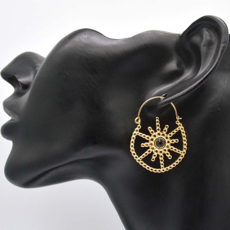 Naisten kullatut korut boheemityylinen vintage kukka musta akaatti korvakorut Kiina Ruifanbao korujen jalostustehdas