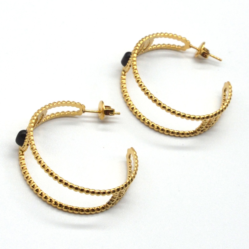 Kultaiset korvakorut, C-muotoiset korvakorut, musta akaatti, naisherkät korvat, hypoallergeeniset korut, Kiina Ruifanbao -korujenjalostustehdas