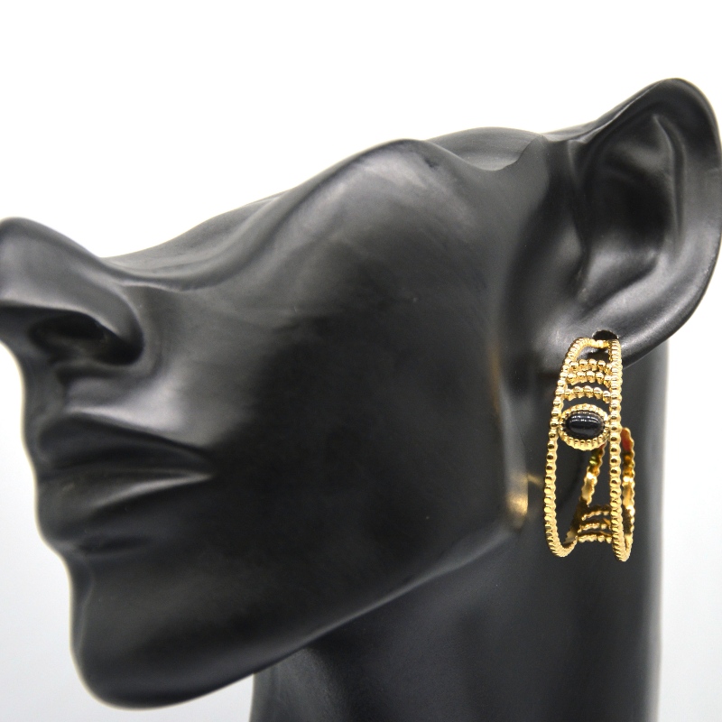 Kultaiset korvakorut, C-muotoiset korvakorut, musta akaatti, naisherkät korvat, hypoallergeeniset korut, Kiina Ruifanbao -korujenjalostustehdas