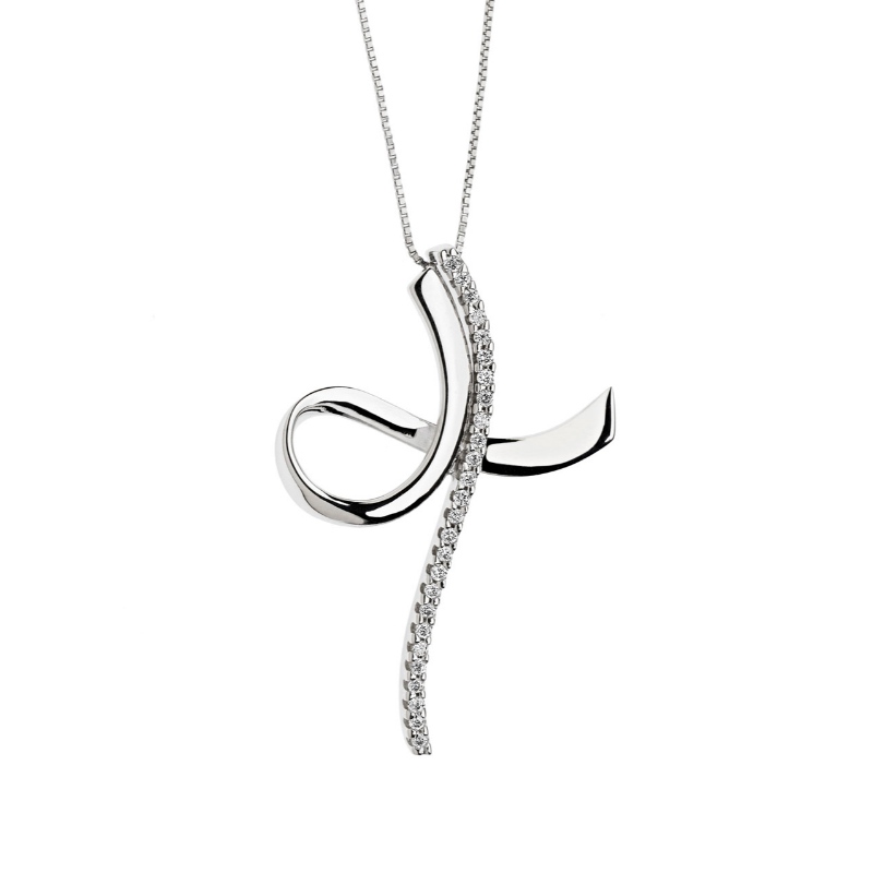 Ladies Simple Cross Type 925 Silver Viscose Stone Necklace China Ruifanbao Jewellery Factory