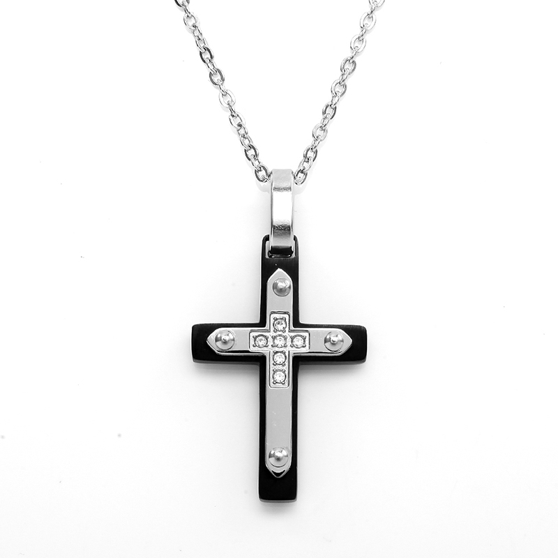 Stainless Steel Two-Tone Cross Pendant Italy -kaulanauha
