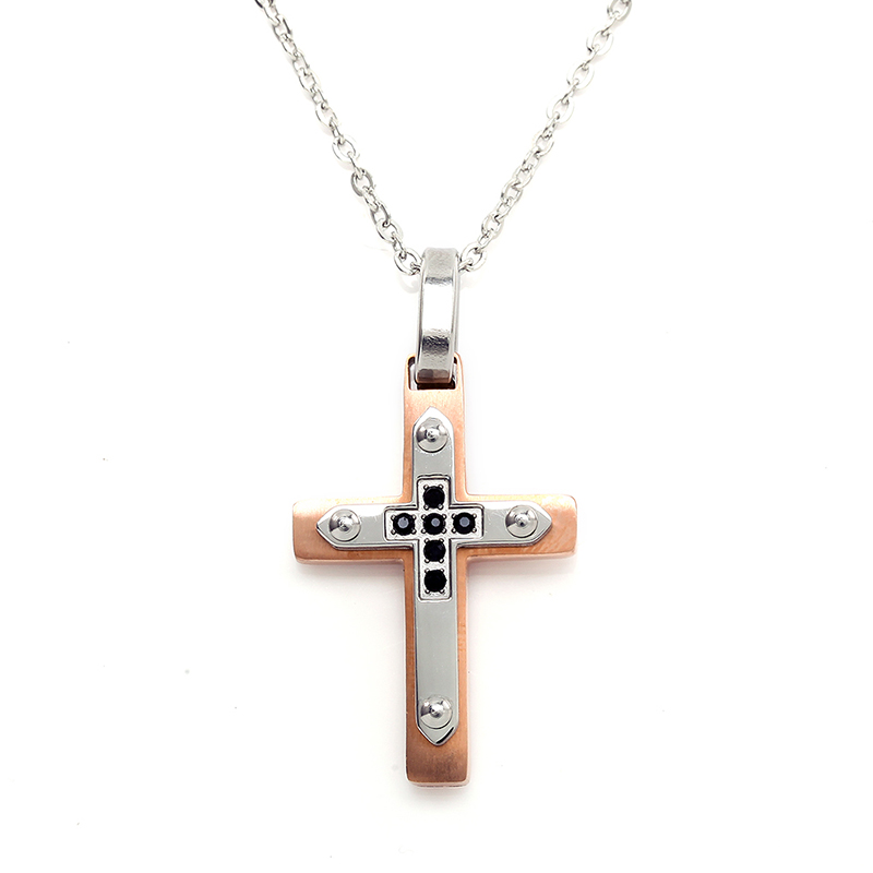 Stainless Steel Two-Tone Cross Pendant Italy -kaulanauha