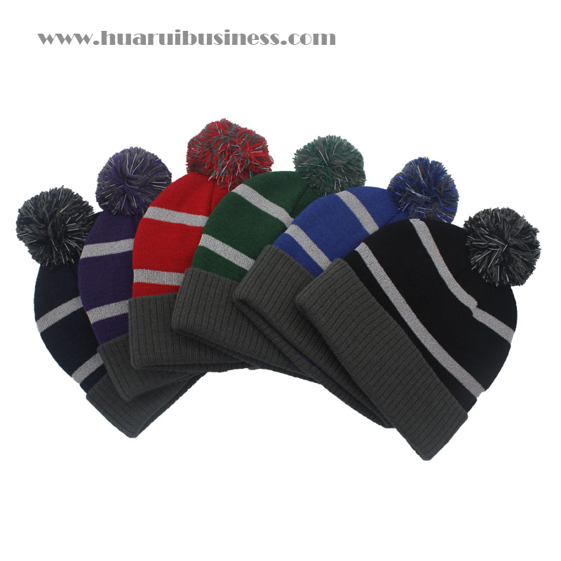 akryyliranskalainen pipo, hattu, tuque, unisex, talvipipo pom pomilla heijastinnauhoilla