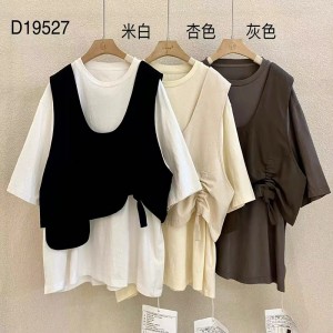 Löysä malli Minimalistinen pyöreä kaulus tyyli ommeltu hihatyyli Rento Yksivärinen puuvilla ja pellava ylimitoitetut mittatilaus 19527 T-paidat + liivit