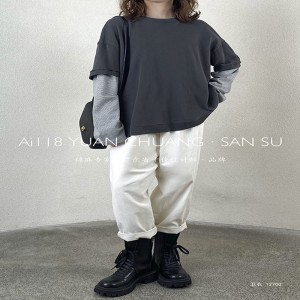 Rentoutunut muotoilu Minimalist Round Collar style Sekoitettu hiha tyylinen Satunnainen Kiinteä väri puuvilla ja liina ylisuuri tilaustyönä 12700 Hikispaidat