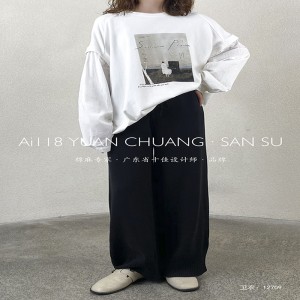 Rentoutunut muotoilu Minimalist Round Collar style Stiched such style Satul Solid värinen puuvilla ja pellava ylisuuri tilaustyönä 12709 Hikispaidat