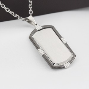Stainless Steel Two-Tone Black Plated Dog Tag Pendant Men\\ s Necklace Chain