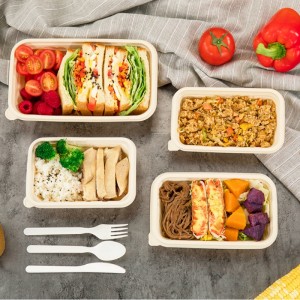 Neliön muotoinen ympäristöystävällinen kompostoitava kertakäyttöinen ruokasäiliö biohajoava maissitärkkelysastia