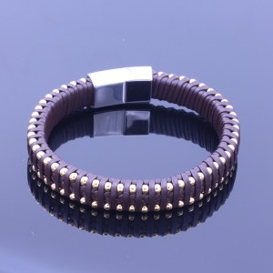 Stainless Steel Bead Rannekoru Multi-Layer Braided Leather Bracelet with Magnetic Class