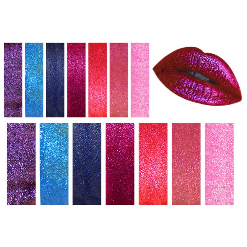 Glitterneste huulipuna timantti vedenpitävä metallinen lipgloss