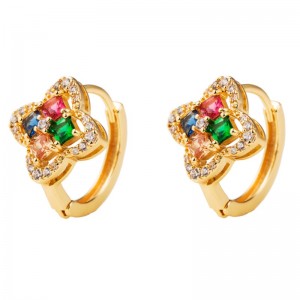 Eurooppalainen ja amerikkalainen muoti retro toive AliExpress uusi kupari päällystetty kulta kukka muotoiltu korvakorut värillisellä zirkonnilla korvakorut