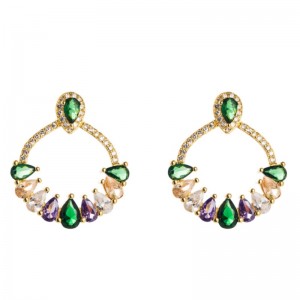 Eurooppalainen ja amerikkalainen persoonallisuus messinki korvakorut temperamenttinainen korvakorut mikro-inlaid väri zirkoni korvakorut kukka muotoinen japanilainen ja korealainen korvakorut