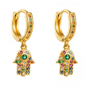 Kupari mikro-inlaid värillinen jalokivi korvakorutnaispuolinen eurooppalainen ja amerikkalainen tyyli trendi persoonallisuus palmu korvakorut kylmä tuulinet punainen korva korut